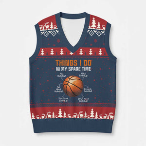 Funny Basketball Things I Do In My Spare Time V-Neck Knit Sweater Vest Sports Lover TS11 Navy Red Print Your Wear