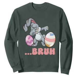 Funny Bruh Dab Rabbit Eggs Easter Day Sweatshirt TS11 Dark Forest Green Print Your Wear