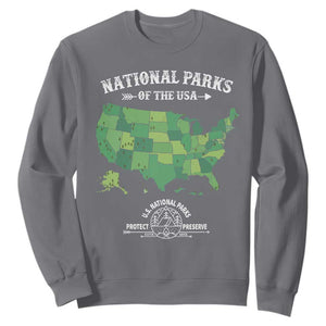 Protect And Preserve National Parks Sweatshirt ESTD 1872 Vintage Forest American Map TS11 Charcoal Print Your Wear