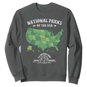 Protect And Preserve National Parks Sweatshirt ESTD 1872 Vintage Forest American Map TS11 Dark Heather Print Your Wear