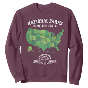Protect And Preserve National Parks Sweatshirt ESTD 1872 Vintage Forest American Map TS11 Maroon Print Your Wear