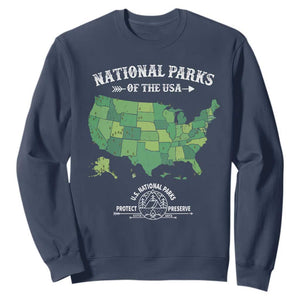 Protect And Preserve National Parks Sweatshirt ESTD 1872 Vintage Forest American Map TS11 Navy Print Your Wear