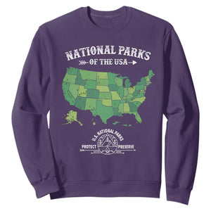 Protect And Preserve National Parks Sweatshirt ESTD 1872 Vintage Forest American Map TS11 Purple Print Your Wear
