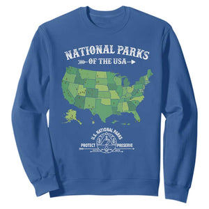 Protect And Preserve National Parks Sweatshirt ESTD 1872 Vintage Forest American Map TS11 Royal Blue Print Your Wear