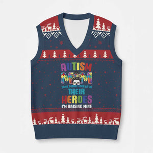 Autism Mom Some People Look Up Their Heroes I'm Raising Mine V-Neck Knit Sweater Vest Autism Awareness TS11 Navy Red Print Your Wear