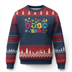 Funny Just Let Me Stim Bro Ugly Christmas Sweater Autism Awareness Puzzle TS11 Navy Red Print Your Wear