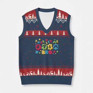 Funny Just Let Me Stim Bro V-Neck Knit Sweater Vest Autism Awareness Puzzle TS11 Navy Red Print Your Wear