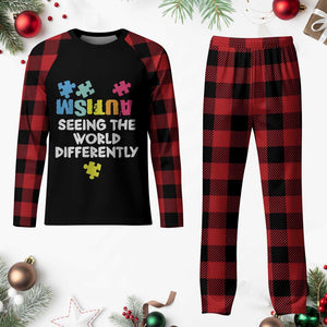 Autism Seeing The World Differently Plaid Pajama Set Autistic Autism Awareness Puzzle TS11 Buffalo Plaid Print Your Wear