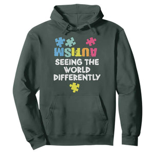 Autism Seeing The World Differently Hoodie Autistic Autism Awareness Puzzle TS11 Dark Forest Green Print Your Wear
