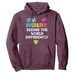 Autism Seeing The World Differently Hoodie Autistic Autism Awareness Puzzle TS11 Maroon Print Your Wear