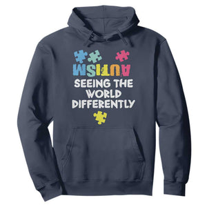 Autism Seeing The World Differently Hoodie Autistic Autism Awareness Puzzle TS11 Navy Print Your Wear