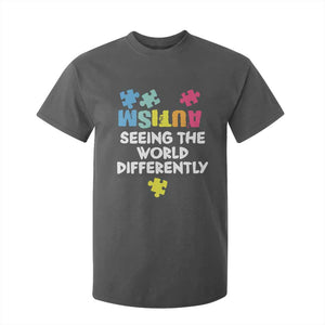 Autism Seeing The World Differently T Shirt For Kid Autistic Autism Awareness Puzzle TS11 Dark Heather Print Your Wear