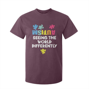 Autism Seeing The World Differently T Shirt For Kid Autistic Autism Awareness Puzzle TS11 Maroon Print Your Wear