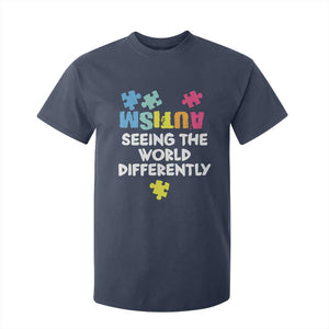 Autism Seeing The World Differently T Shirt For Kid Autistic Autism Awareness Puzzle TS11 Navy Print Your Wear