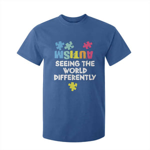 Autism Seeing The World Differently T Shirt For Kid Autistic Autism Awareness Puzzle TS11 Royal Blue Print Your Wear