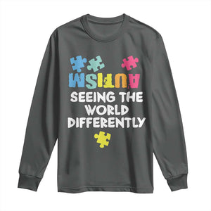 Autism Seeing The World Differently Long Sleeve Shirt Autistic Autism Awareness Puzzle TS11 Dark Heather Print Your Wear