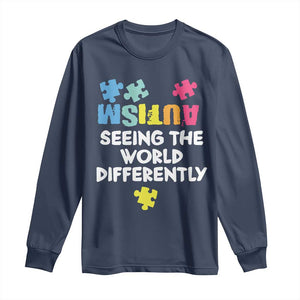 Autism Seeing The World Differently Long Sleeve Shirt Autistic Autism Awareness Puzzle TS11 Navy Print Your Wear