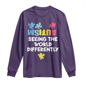 Autism Seeing The World Differently Long Sleeve Shirt Autistic Autism Awareness Puzzle TS11 Purple Print Your Wear