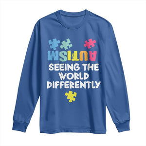 Autism Seeing The World Differently Long Sleeve Shirt Autistic Autism Awareness Puzzle TS11 Royal Blue Print Your Wear