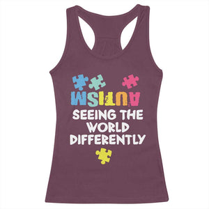 Autism Seeing The World Differently Racerback Tank Top Autistic Autism Awareness Puzzle TS11 Maroon Print Your Wear