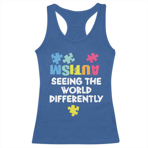 Autism Seeing The World Differently Racerback Tank Top Autistic Autism Awareness Puzzle TS11 Royal Blue Print Your Wear
