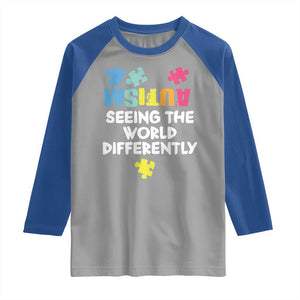 Autism Seeing The World Differently Raglan Shirt Autistic Autism Awareness Puzzle TS11 Sport Gray Royal Print Your Wear
