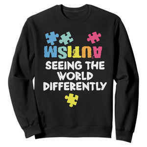Autism Seeing The World Differently Sweatshirt Autistic Autism Awareness Puzzle TS11 Black Print Your Wear