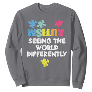 Autism Seeing The World Differently Sweatshirt Autistic Autism Awareness Puzzle TS11 Charcoal Print Your Wear