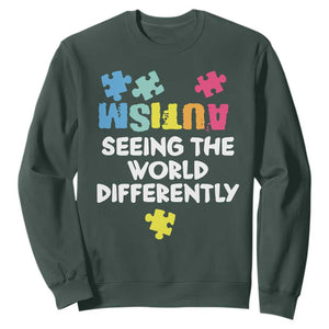 Autism Seeing The World Differently Sweatshirt Autistic Autism Awareness Puzzle TS11 Dark Forest Green Print Your Wear