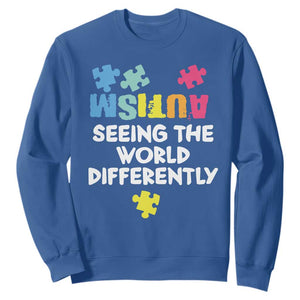 Autism Seeing The World Differently Sweatshirt Autistic Autism Awareness Puzzle TS11 Royal Blue Print Your Wear
