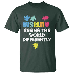 Autism Seeing The World Differently T Shirt Autistic Autism Awareness Puzzle TS11 Dark Forest Green Print Your Wear