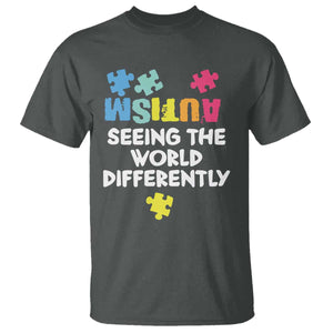 Autism Seeing The World Differently T Shirt Autistic Autism Awareness Puzzle TS11 Dark Heather Print Your Wear