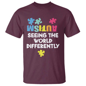 Autism Seeing The World Differently T Shirt Autistic Autism Awareness Puzzle TS11 Maroon Print Your Wear