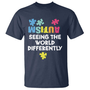 Autism Seeing The World Differently T Shirt Autistic Autism Awareness Puzzle TS11 Navy Print Your Wear