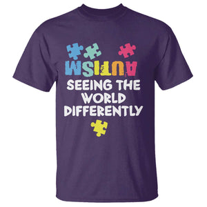 Autism Seeing The World Differently T Shirt Autistic Autism Awareness Puzzle TS11 Purple Print Your Wear