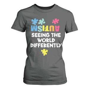 Autism Seeing The World Differently T Shirt For Women Autistic Autism Awareness Puzzle TS11 Dark Heather Print Your Wear