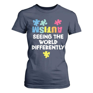 Autism Seeing The World Differently T Shirt For Women Autistic Autism Awareness Puzzle TS11 Navy Print Your Wear