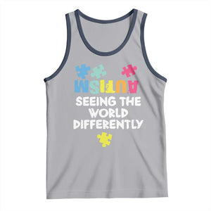 Autism Seeing The World Differently Tank Top Autistic Autism Awareness Puzzle TS11 Athletic Heather Navy Print Your Wear