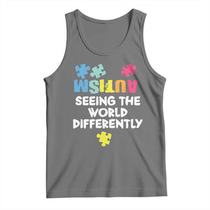 Autism Seeing The World Differently Tank Top Autistic Autism Awareness Puzzle TS11 Black Heather Print Your Wear