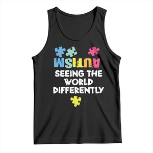 Autism Seeing The World Differently Tank Top Autistic Autism Awareness Puzzle TS11 Black Print Your Wear