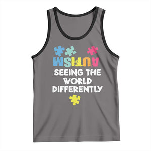 Autism Seeing The World Differently Tank Top Autistic Autism Awareness Puzzle TS11 Deep Heather Black Print Your Wear