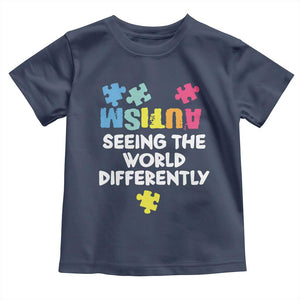 Autism Seeing The World Differently Toddler T Shirt Autistic Autism Awareness Puzzle TS11 Navy Print Your Wear