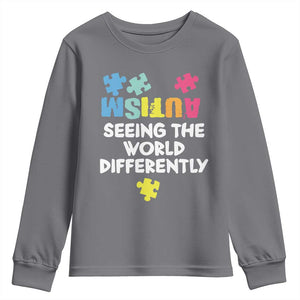 Autism Seeing The World Differently Youth Sweatshirt Autistic Autism Awareness Puzzle TS11 Charcoal Print Your Wear