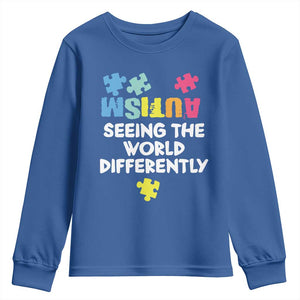 Autism Seeing The World Differently Youth Sweatshirt Autistic Autism Awareness Puzzle TS11 Royal Blue Print Your Wear