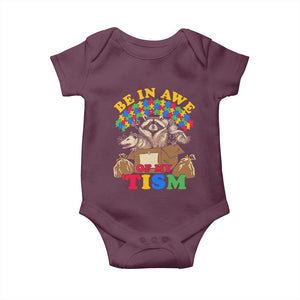 Funny Autism Awareness Baby Onesie Be In Awe Of My 'Tism Autistic Raccoon Opossum Skunk TS11 Maroon Print Your Wear