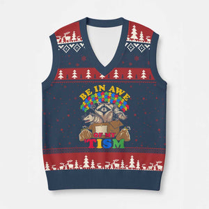 Funny Autism Awareness V-Neck Knit Sweater Vest Be In Awe Of My 'Tism Autistic Raccoon Opossum Skunk TS11 Navy Red Print Your Wear
