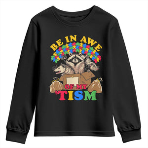 Funny Autism Awareness Youth Sweatshirt Be In Awe Of My 'Tism Autistic Raccoon Opossum Skunk TS11 Black Print Your Wear