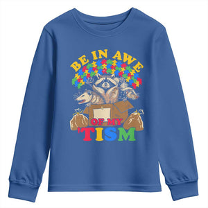 Funny Autism Awareness Youth Sweatshirt Be In Awe Of My 'Tism Autistic Raccoon Opossum Skunk TS11 Royal Blue Print Your Wear