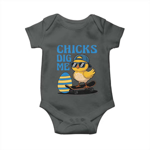 Funny Easter Day Chicks Dig Me Baby Onesie Cool Chicken TS11 Dark Heather Print Your Wear