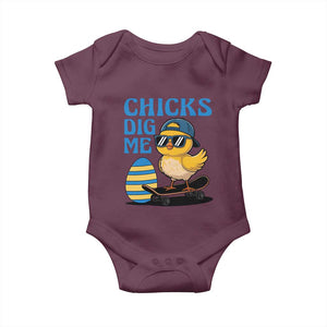 Funny Easter Day Chicks Dig Me Baby Onesie Cool Chicken TS11 Maroon Print Your Wear